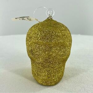NWT Neiman Marcus Gold Glitter Skull Ornament